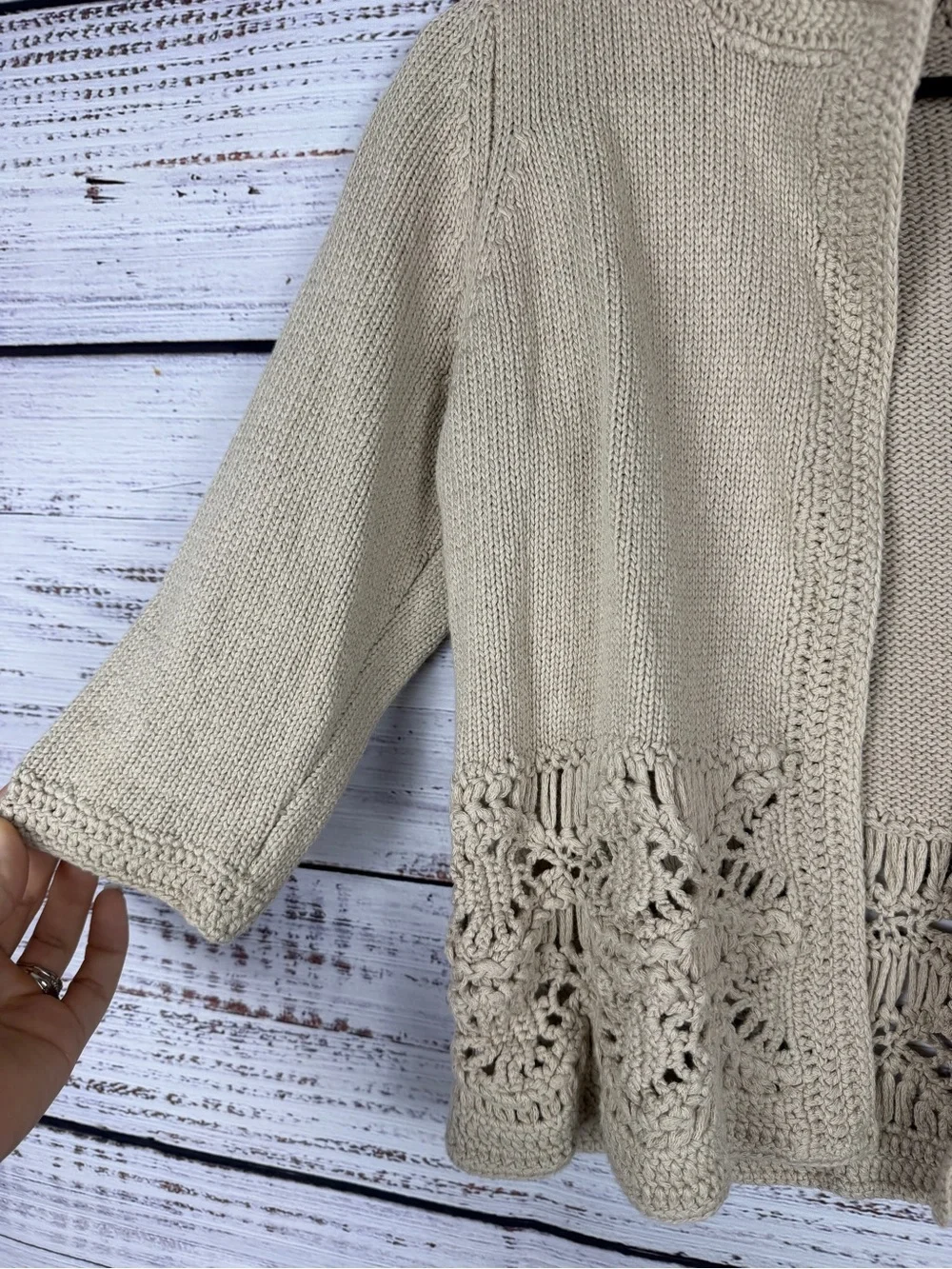 Chico's Crochet Lace Hem Knit Cardigan – Size 1